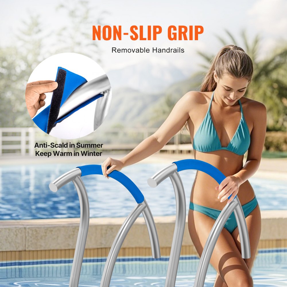 B-3030-D - Stainless Steel Pool Handrail with Non-Slip Grips