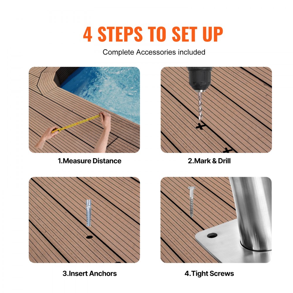 B-3030-D - Stainless Steel Pool Handrail with Non-Slip Grips