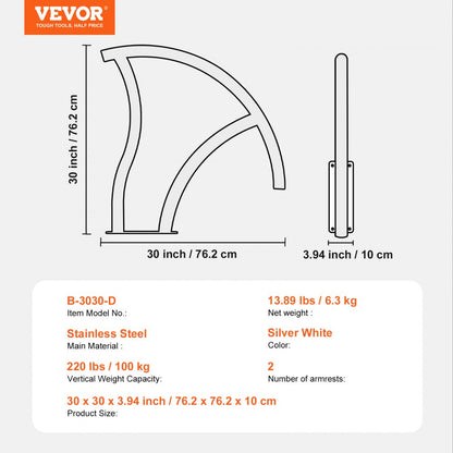 B-3030-D - Stainless Steel Pool Handrail with Non-Slip Grips