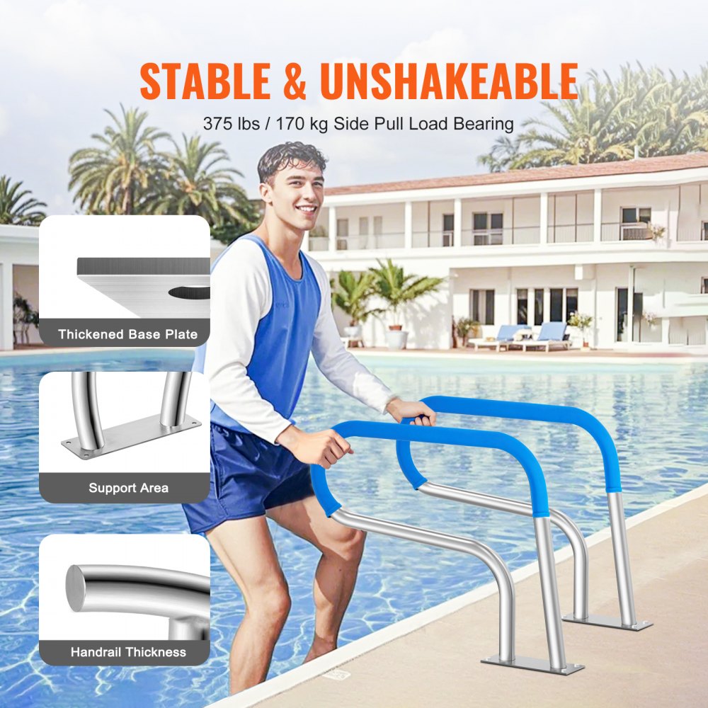 B-3223 - Durable Stainless Steel Pool Handrail with Non-Slip Grips