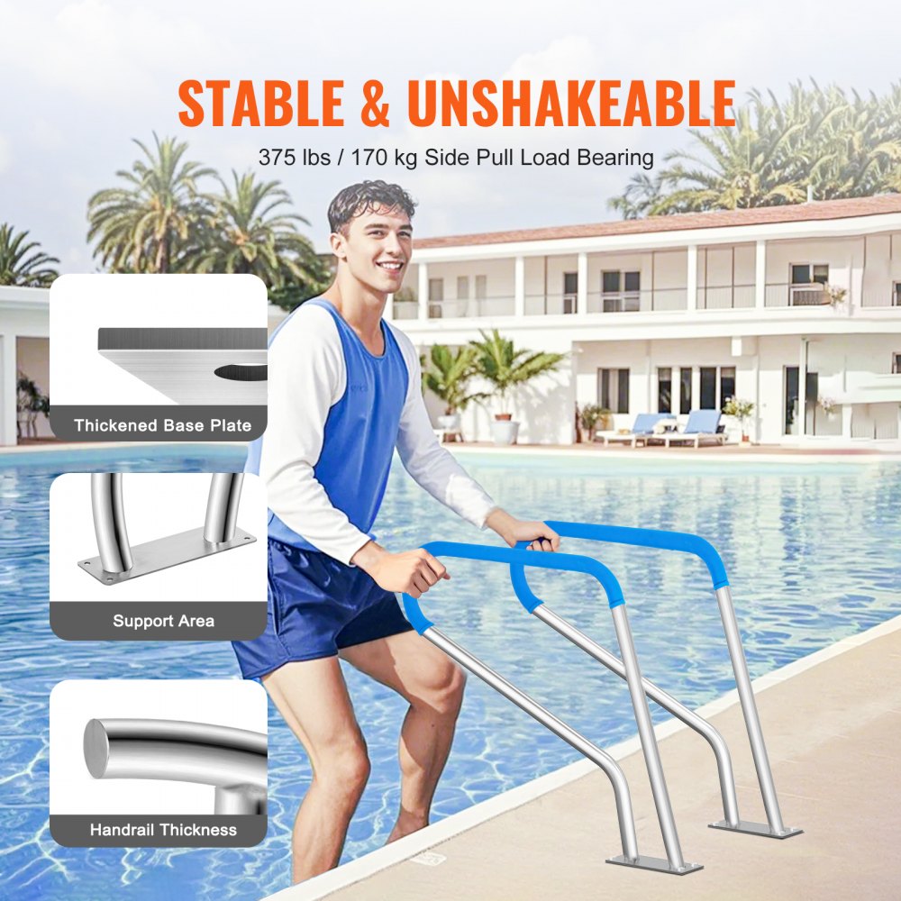 B-3932 - Durable Stainless Steel Pool Handrail with Non-Slip Grips