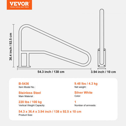 B-5436 - Durable Stainless Steel Pool Handrail with Non-Slip Grips