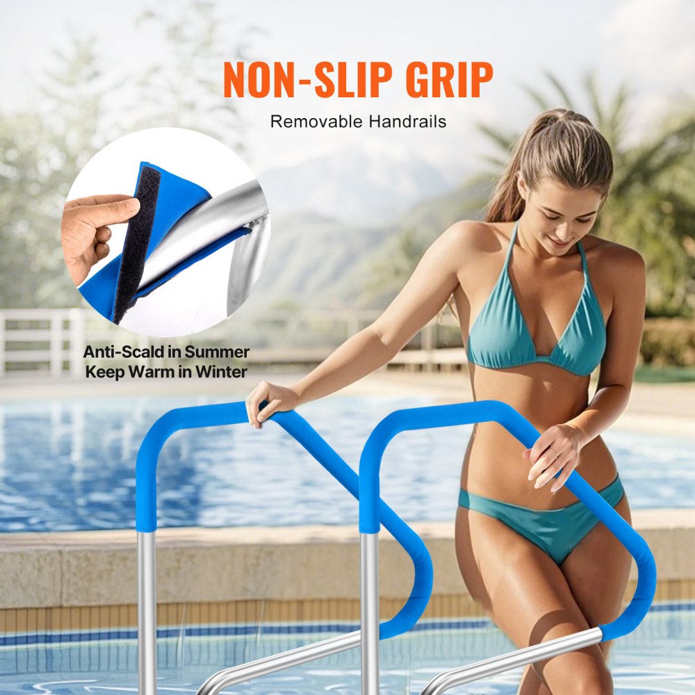 B-4637 - Durable Stainless Steel Pool Handrail with Non-Slip Grips