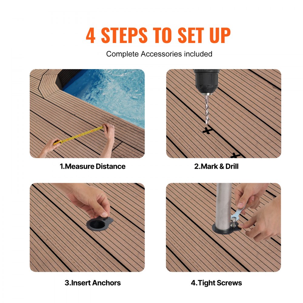 B-4637 - Durable Stainless Steel Pool Handrail with Non-Slip Grips