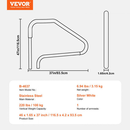 B-4637 - Durable Stainless Steel Pool Handrail with Non-Slip Grips
