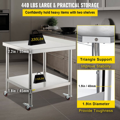 VV-SSWT-BJL-1524 - Durable Stainless Steel Prep Table with Adjustable Undershelf