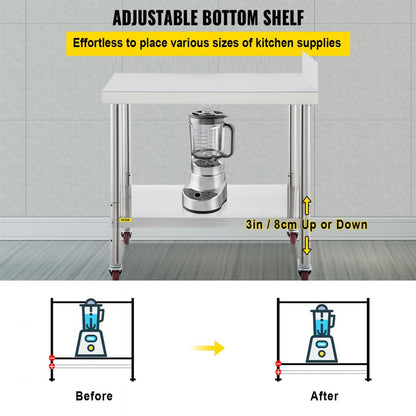 VV-SSWT-BJL-1524 - Durable Stainless Steel Prep Table with Adjustable Undershelf