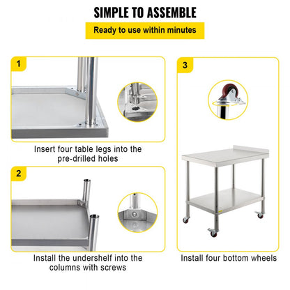 VV-SSWT-BJL-1524 - Durable Stainless Steel Prep Table with Adjustable Undershelf