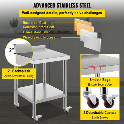 VV-SSWT-BJL-2424 - Heavy-Duty Stainless Steel Prep Table with 440lbs Capacity