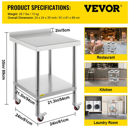 VV-SSWT-BJL-2424 - Heavy-Duty Stainless Steel Prep Table with 440lbs Capacity