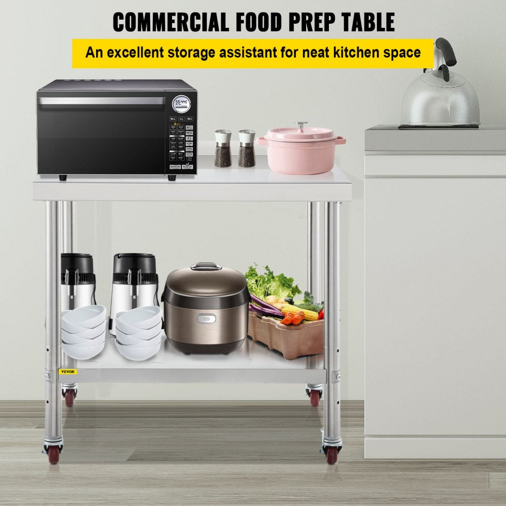 VV-SSWT-BJL-2436 - Heavy-Duty Stainless Steel Prep Table with Backsplash & Casters