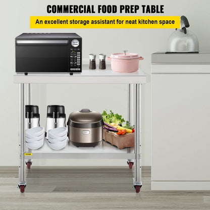 VV-SSWT-BJL-2436 - Heavy-Duty Stainless Steel Prep Table with Backsplash & Casters