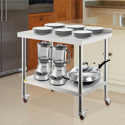 VV-SSWT-BJL-2436 - Heavy-Duty Stainless Steel Prep Table with Backsplash & Casters
