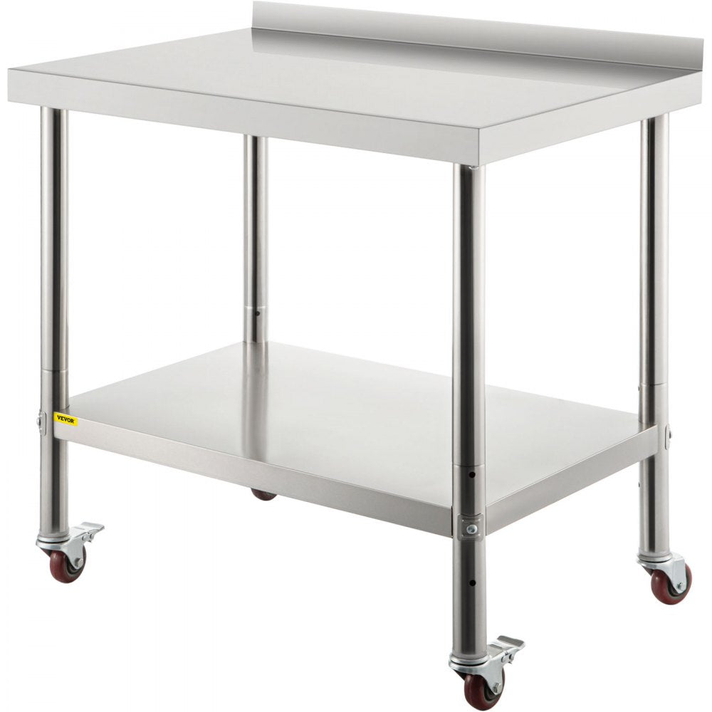 VV-SSWT-BJL-2436 - Heavy-Duty Stainless Steel Prep Table with Backsplash & Casters