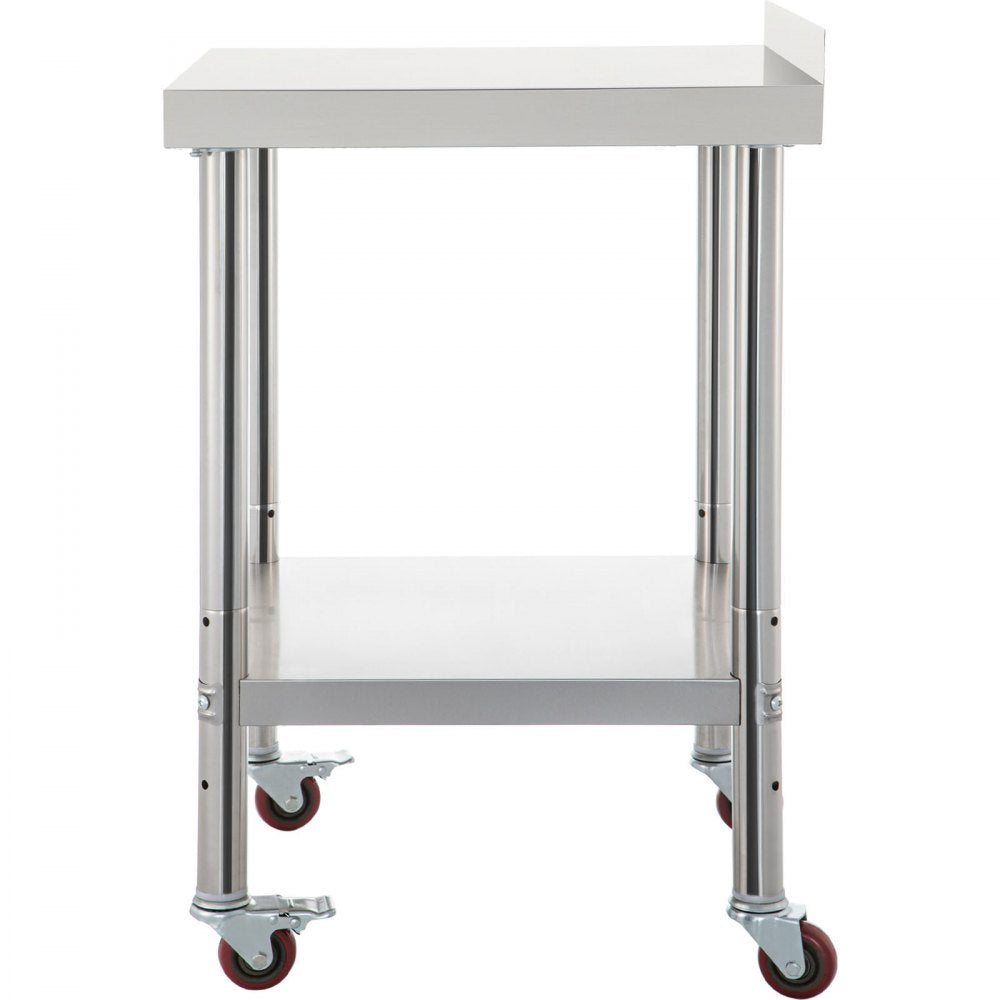 VV-SSWT-BJL-2436 - Heavy-Duty Stainless Steel Prep Table with Backsplash & Casters