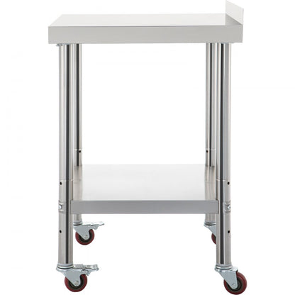 VV-SSWT-BJL-2436 - Heavy-Duty Stainless Steel Prep Table with Backsplash & Casters