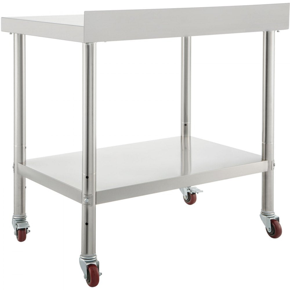 VV-SSWT-BJL-2436 - Heavy-Duty Stainless Steel Prep Table with Backsplash & Casters