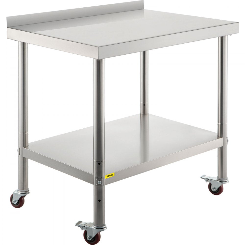 VV-SSWT-BJL-2436 - Heavy-Duty Stainless Steel Prep Table with Backsplash & Casters