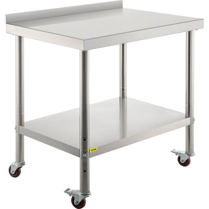 VV-SSWT-BJL-2436 - Heavy-Duty Stainless Steel Prep Table with Backsplash & Casters