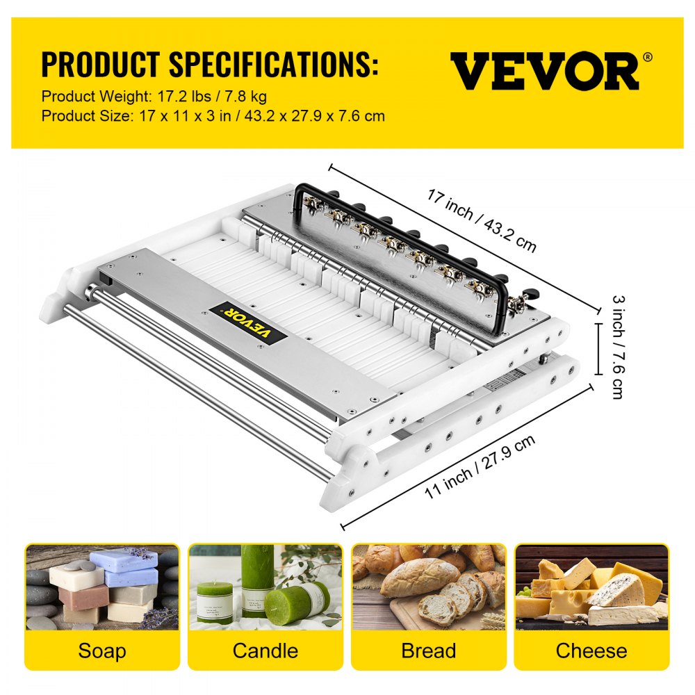 15*16*6 - VEVOR Adjustable Soap Cutter for 1-15 Bars, Stainless Steel