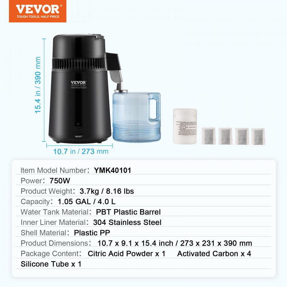 YMK40101 - 4L VEVOR Stainless Steel Water Distiller for Home Use