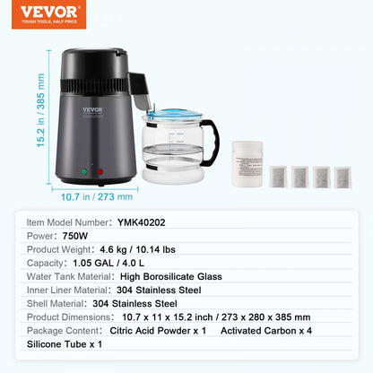 YMK40202 - 4L Stainless Steel Water Distiller for Home Use