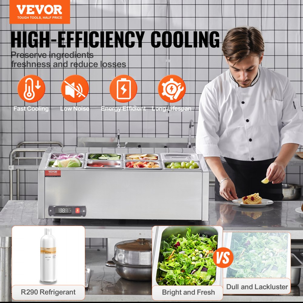 E27TW-G - Compact Refrigerated Prep Station with 8 Pans, 35-46°F
