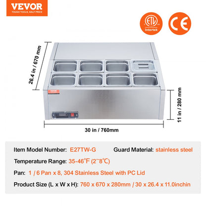E27TW-G - Compact Refrigerated Prep Station with 8 Pans, 35-46°F