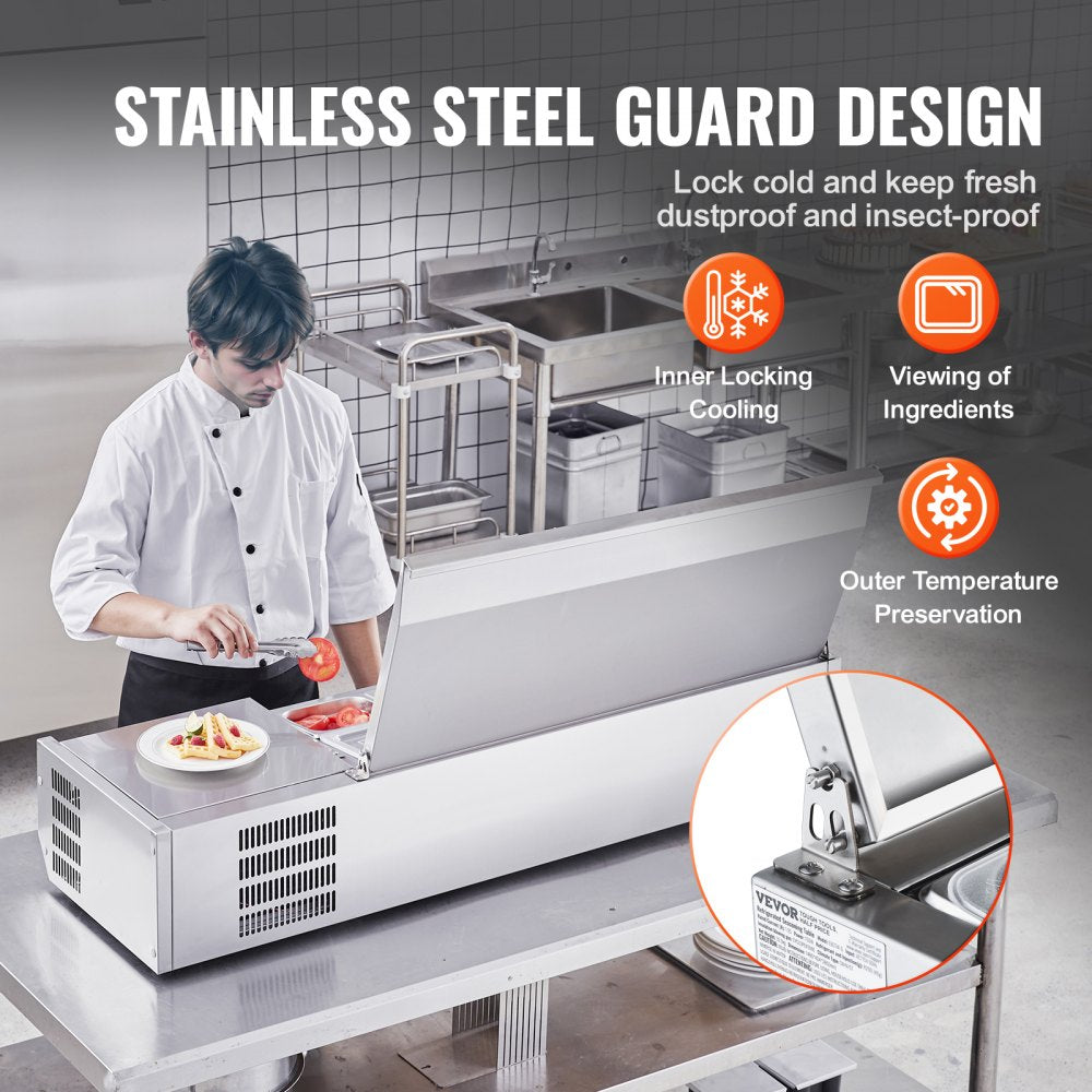 E55TW-G - Compact Refrigerated Prep Station with 3 Pans, Stainless Steel