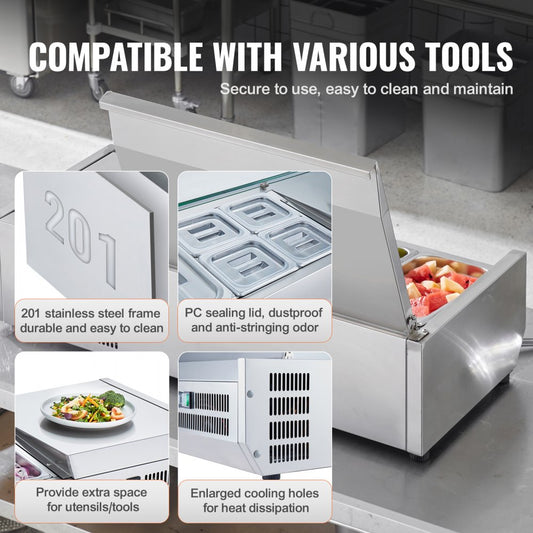 E55TW-G - Compact Refrigerated Prep Station with 3 Pans, Stainless Steel