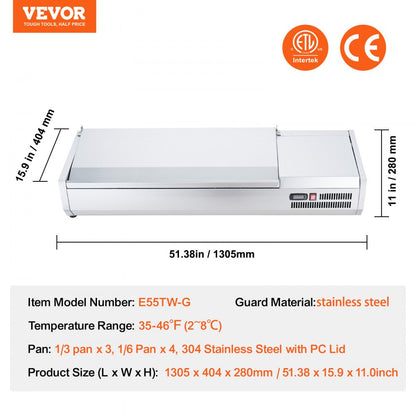E55TW-G - Compact Refrigerated Prep Station with 3 Pans, Stainless Steel