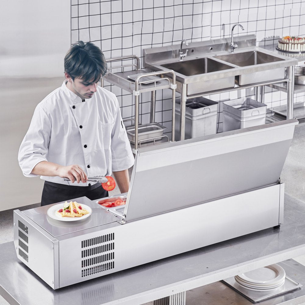 E55TW-G - Compact Refrigerated Prep Station with 3 Pans, Stainless Steel