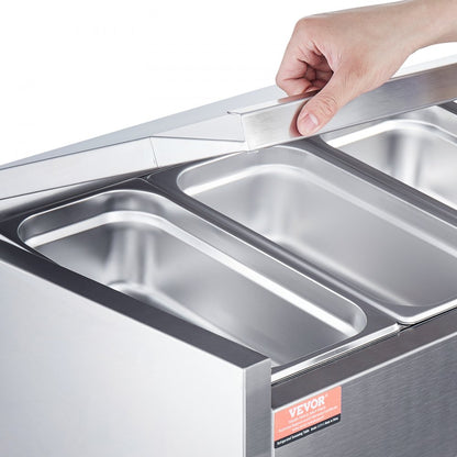 E55TW-G - Compact Refrigerated Prep Station with 3 Pans, Stainless Steel