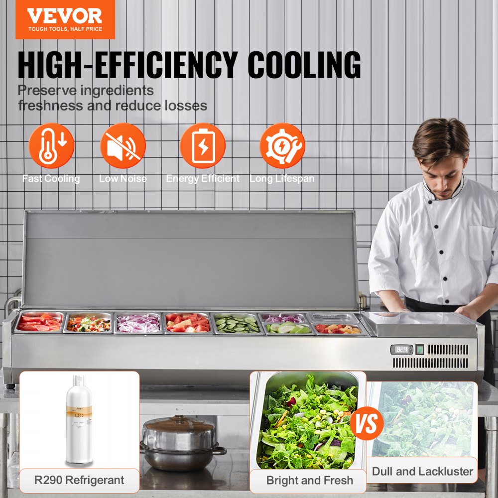 E71TW-G - VEVOR 160W Condiment Prep Station with Removable Lid