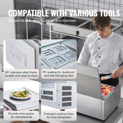E71TW-G - VEVOR 160W Condiment Prep Station with Removable Lid