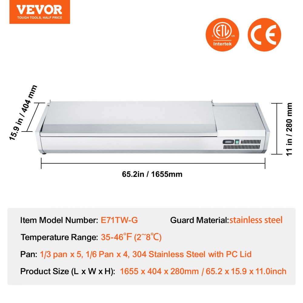 E71TW-G - VEVOR 160W Condiment Prep Station with Removable Lid