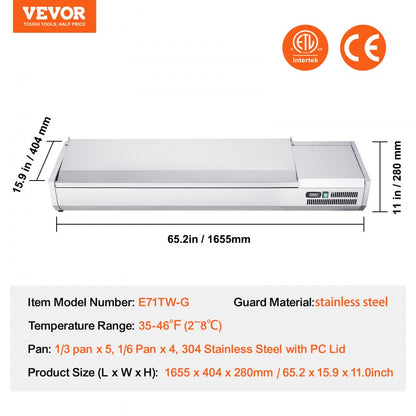 E71TW-G - VEVOR 160W Condiment Prep Station with Removable Lid