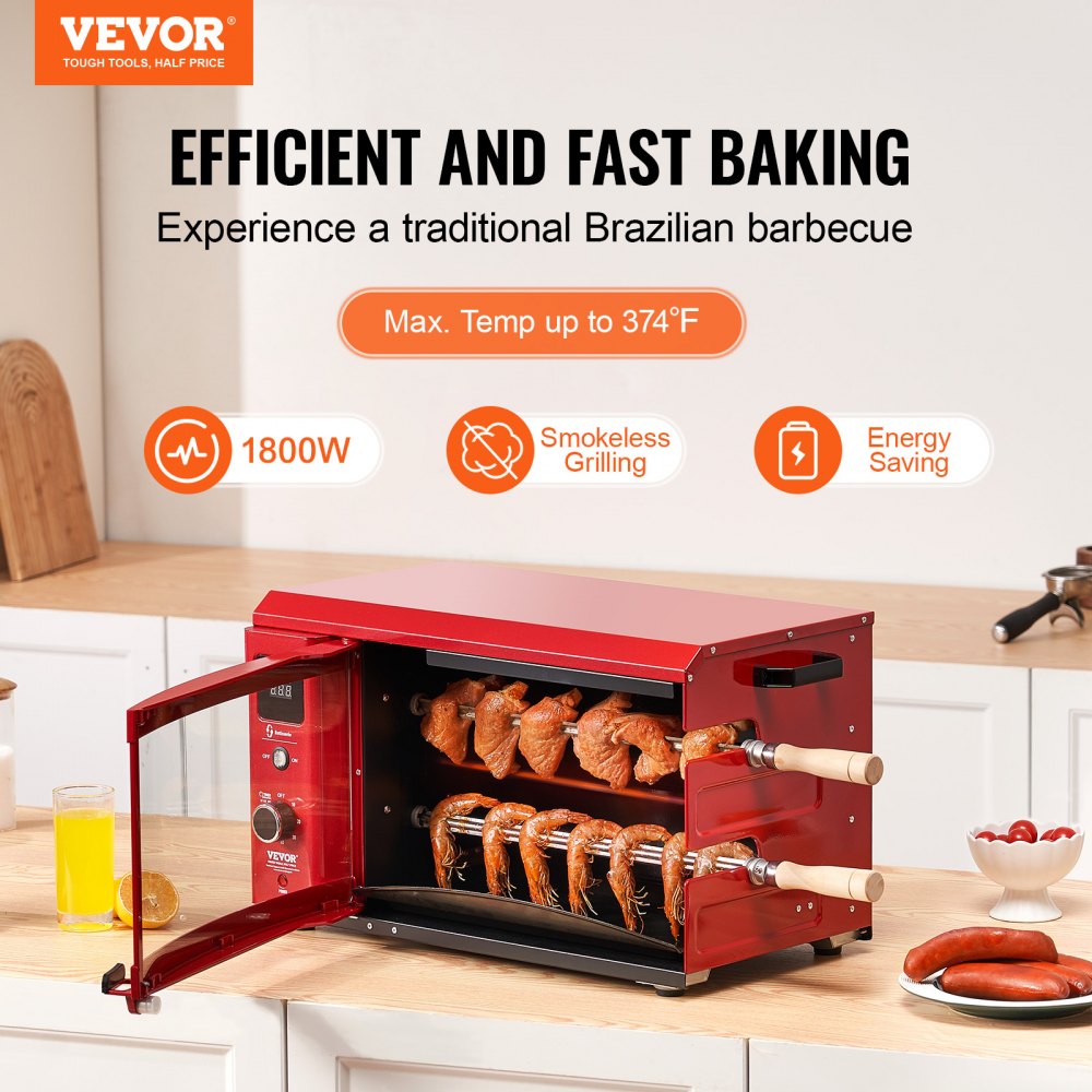 BD-02X - Electric 360° Rotating BBQ Grill for Juicy Meat Cooking