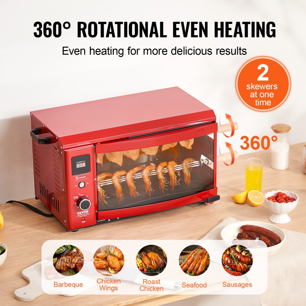 BD-02X - Electric 360° Rotating BBQ Grill for Juicy Meat Cooking