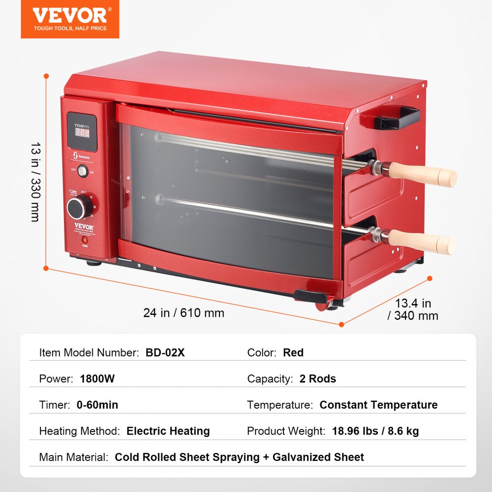 BD-02X - Electric 360° Rotating BBQ Grill for Juicy Meat Cooking