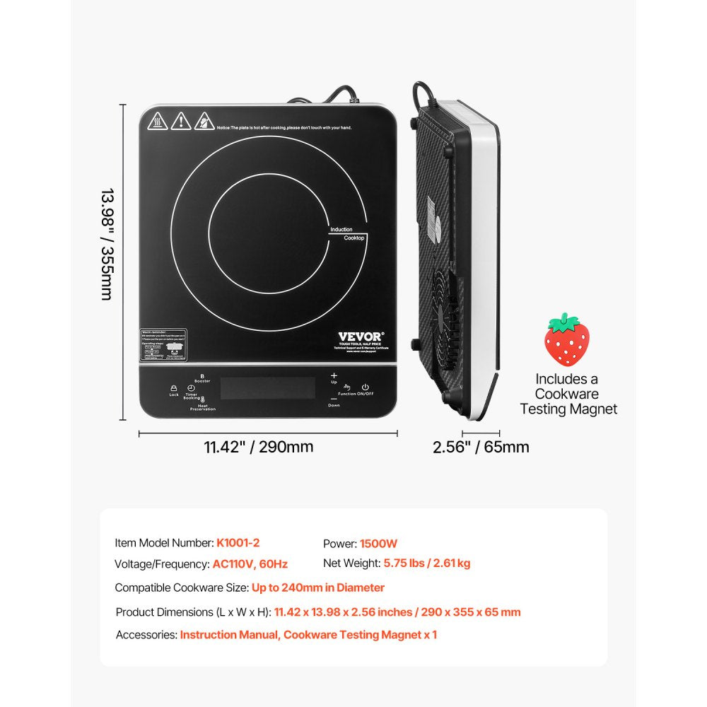 K1001-2 - 1500W Portable Induction Cooktop with LED Display & Touch Controls
