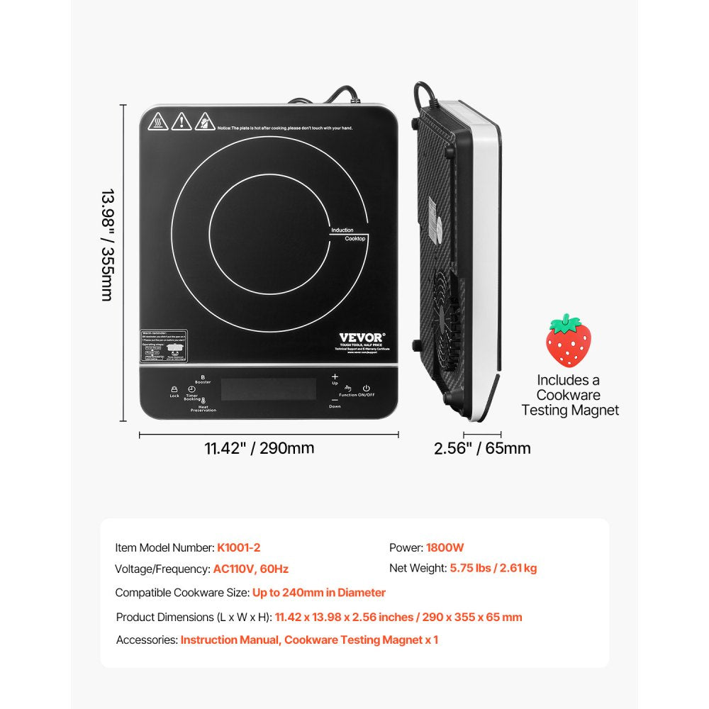 K1001-2 - 1800W Portable Induction Cooktop with LED Display