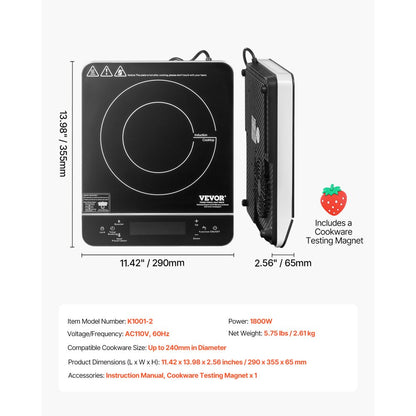 K1001-2 - 1800W Portable Induction Cooktop with LED Display