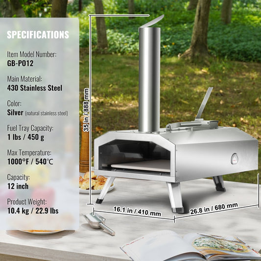 GB-PO12 - Portable 12" Wood Pellet Pizza Oven, Cooks in 90 Seconds