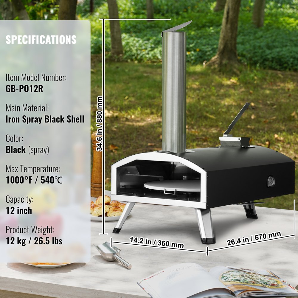 GB-PO12R - 12-Inch Portable Wood Pellet Oven with Rotating Stone