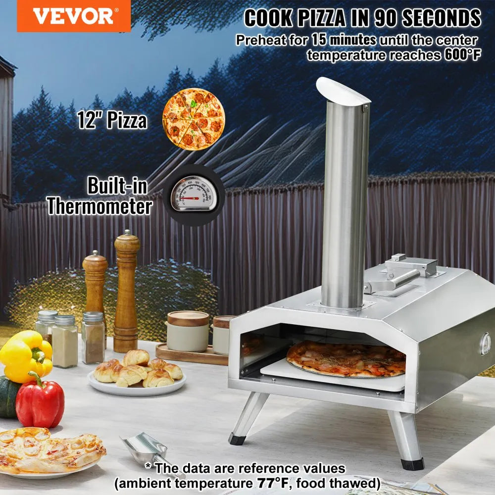 GB-GO12A - 12-Inch Portable Pizza Oven, 1000°F Dual Fuel for Outdoor Use