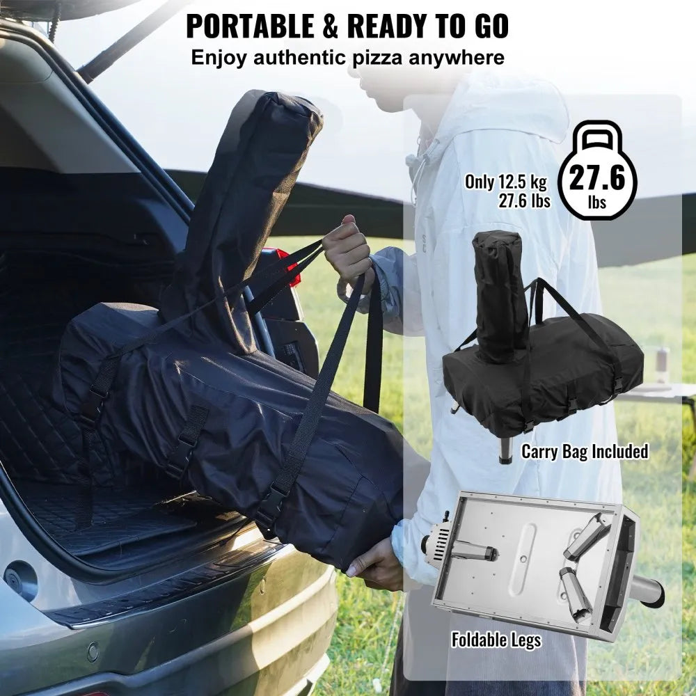 GB-GO12A - 12-Inch Portable Pizza Oven, 1000°F Dual Fuel for Outdoor Use