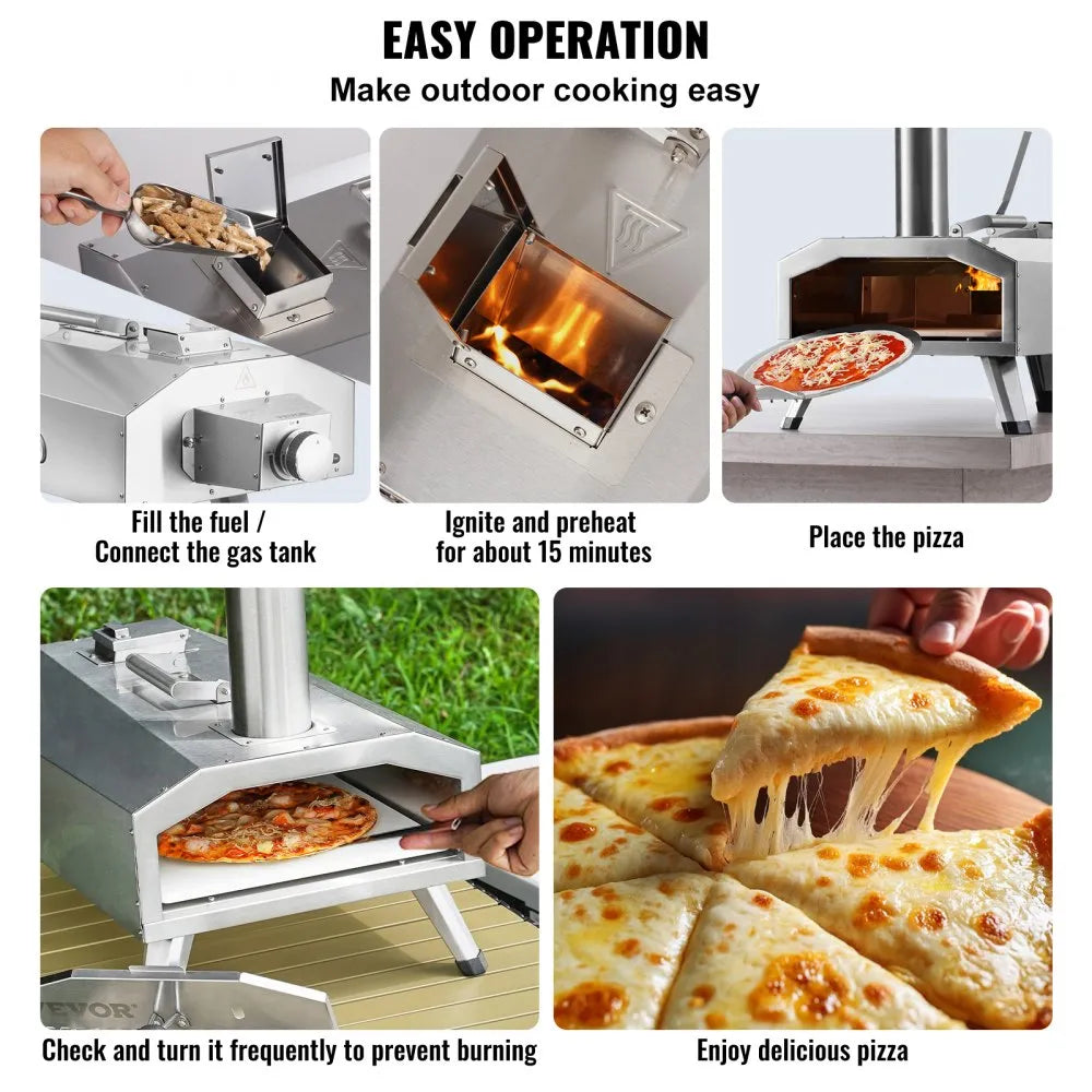GB-GO12A - 12-Inch Portable Pizza Oven, 1000°F Dual Fuel for Outdoor Use