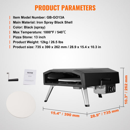 GB-GO13A - Portable Gas Pizza Oven, Bakes 13" Pizzas in 90 Seconds