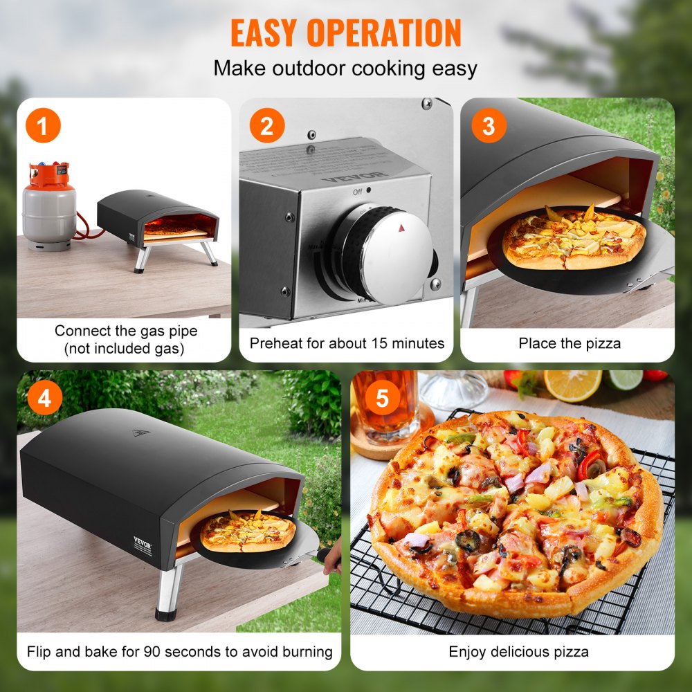 GB-GO12D - Portable Gas Pizza Oven, Bakes 12" Pizzas in 90 Seconds
